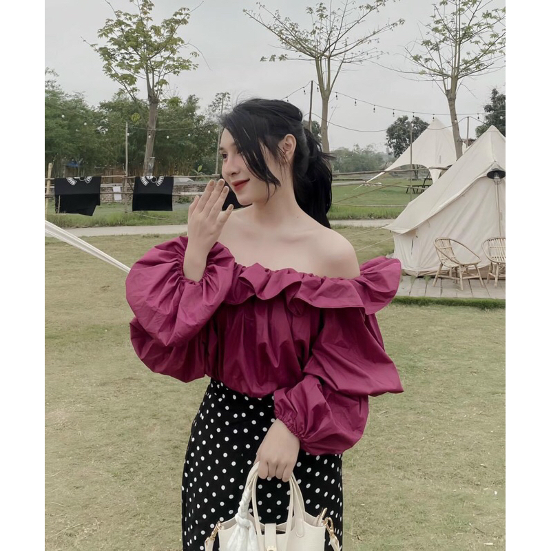 Áo sơmi Nữ dài tay, cổ bèo dún tiểu thư, dáng free size