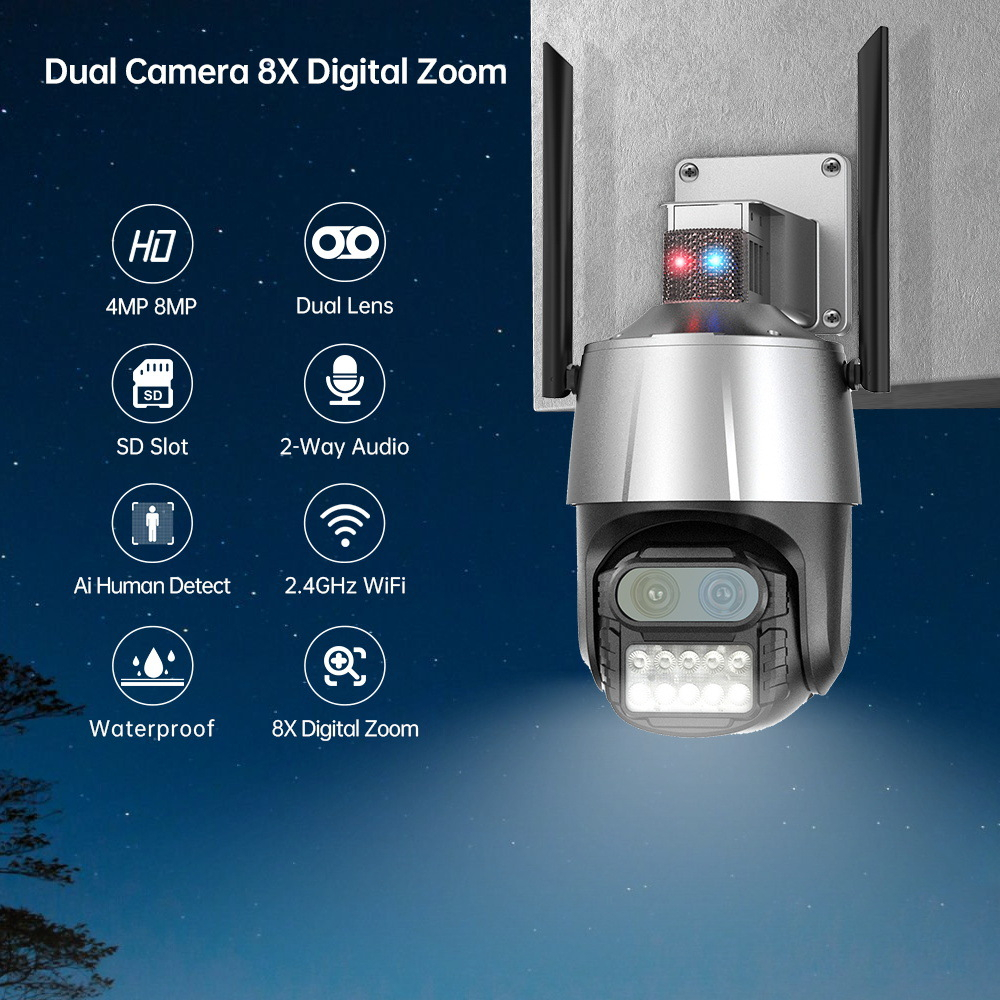 P10s Camera PTZ ngoài trời thông minh, ống kính quang học zoom 8x, chất lượng hình ảnh 4K 8M, phát hiện chuyển động