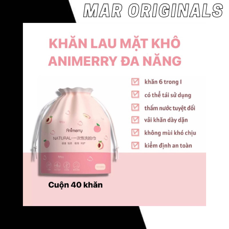 Khăn mặt khô ANIMERRY đa năng dùng 1 lần tẩy trang giấy lau khô lau ướt siêu mềm mịn MAR ORIGINALS STORE