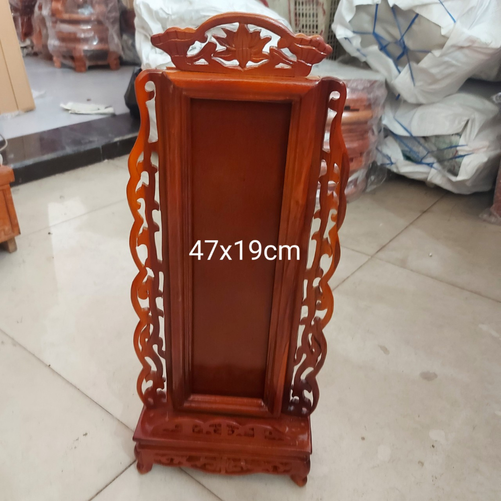 Bài vị thờ gia tiên gỗ chạm khắc ép kính viền hoa cao cấp cao 40cm - 47cm