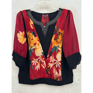 ÁO TRUNG NIÊN CHẤT THUN COTTON PHỐI TAY VOAN HOA CAO CẤP