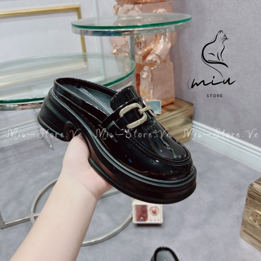 Sục da bóng mũi tròn, sục guci, giày sục nữ