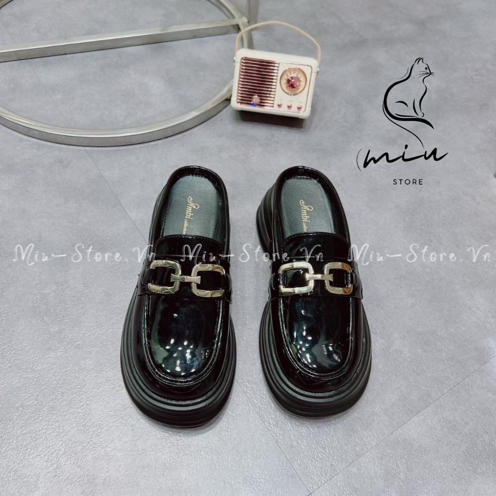 Sục da bóng mũi tròn, sục guci, giày sục nữ