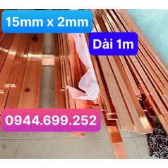 Đồng đỏ thanh cái, bản 15mm x 2mm ( 15x2 ), Dài: 1m