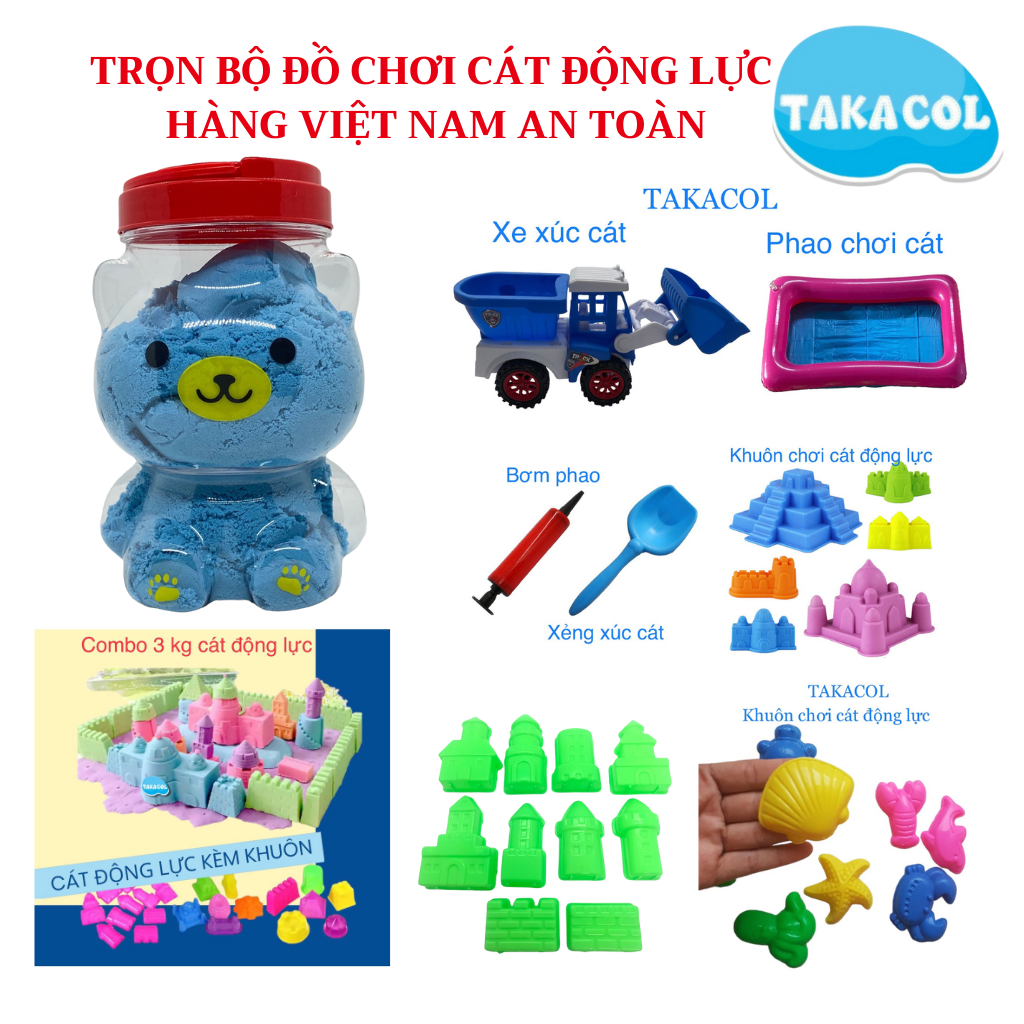 Hộp gấu cát động lực màu hồng - Hàng Việt Nam an toàn kèm bộ dụng cụ đầy đủ (khuôn chơi, ô tô, bể chơi, bơm, xẻng)