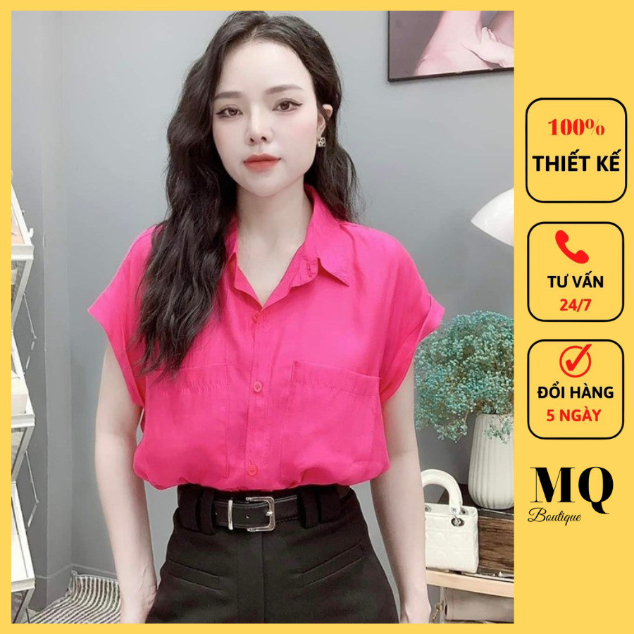Áo sơ mi cộc tay nữ cao cấp công sở nhiều màu tay cánh dơi có túi ngực vải mềm mát, áo sơ mi thiết kế MQ Boutique