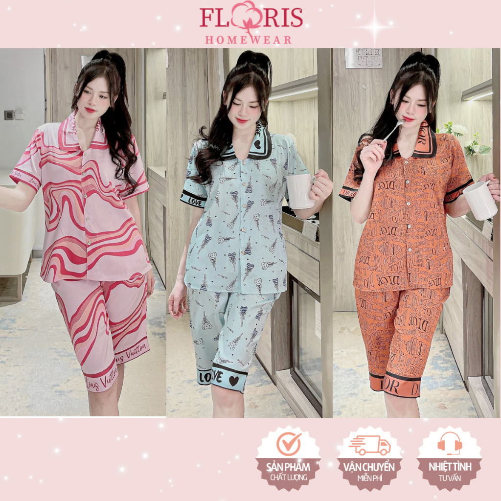 Bộ đồ ngủ mặc nhà 2 dây lụa xước quần lửng nhiều họa tiết sang trọng - Set mặc nhà thoáng mát, mềm mịn