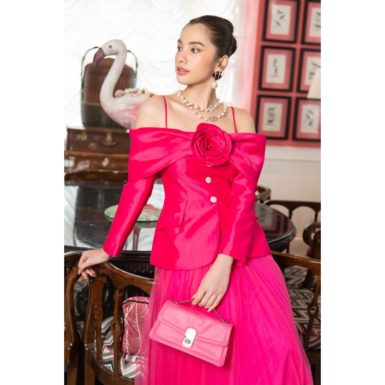 Off-shoulder Taffeta Vest
