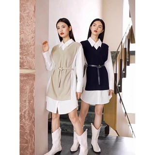 Đầm len phối sơ mi Eifini