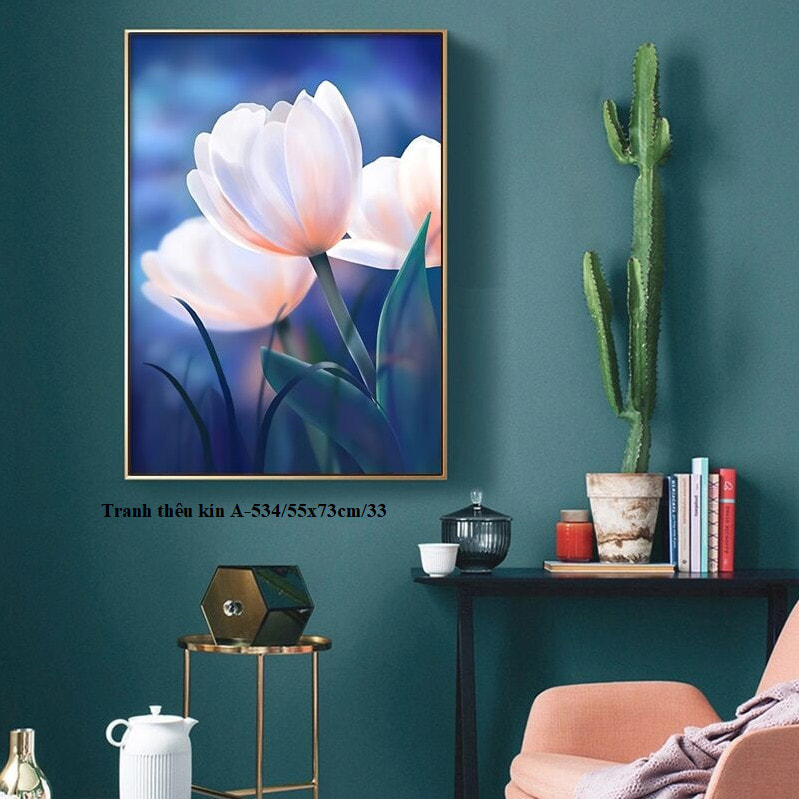 Tranh thêu chữ thập Hoa tuy lip 3 bức XW2430 46x60x3cm A534-55*73cm