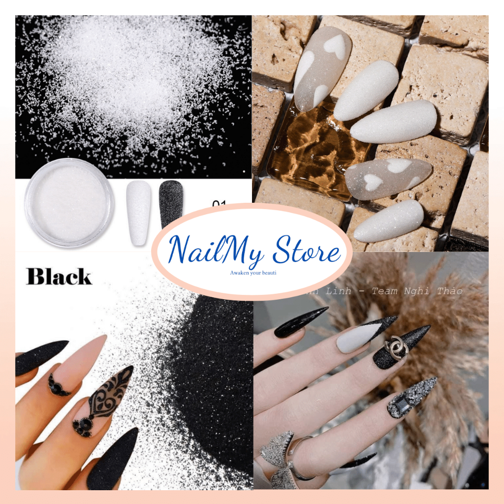 Nhũ rắc kim cương siêu sáng đen trắng nhũ mịn - phụ kiện nail