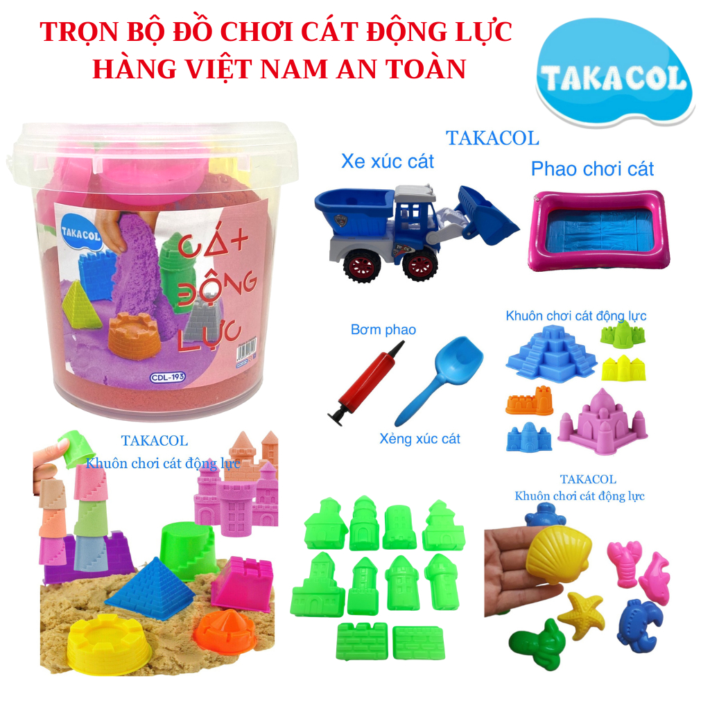 Xô cát động lực siêu to cực đại - Hàng Việt Nam an toàn kèm bộ dụng cụ đầy đủ (khuôn chơi, ô tô, bể chơi, bơm, xẻng)