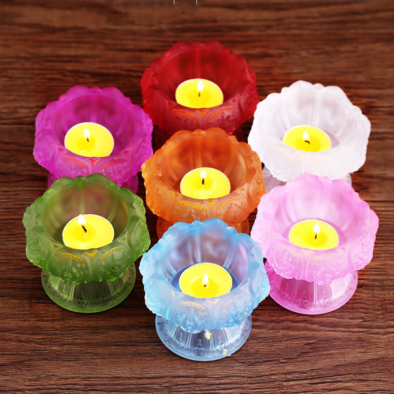 Chân đế nến thủy tinh liên hoa lưu ly tráng men cao cấp nhiều màu sắc - Trang trí nhà cửa, ban thờ
