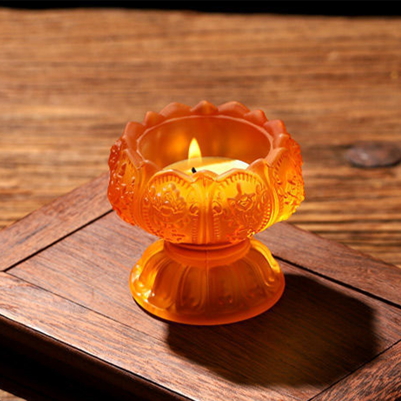 Chân đế nến thủy tinh liên hoa lưu ly tráng men cao cấp nhiều màu sắc - Trang trí nhà cửa, ban thờ