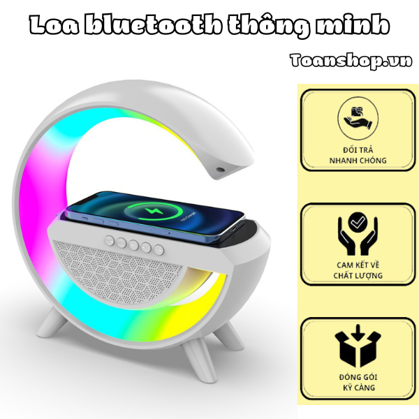 Loa Bluetooth BT2301 Thông minh tích hợp sạc không dây , 7 chế độ sáng, màu trắng tinh tế fullbox