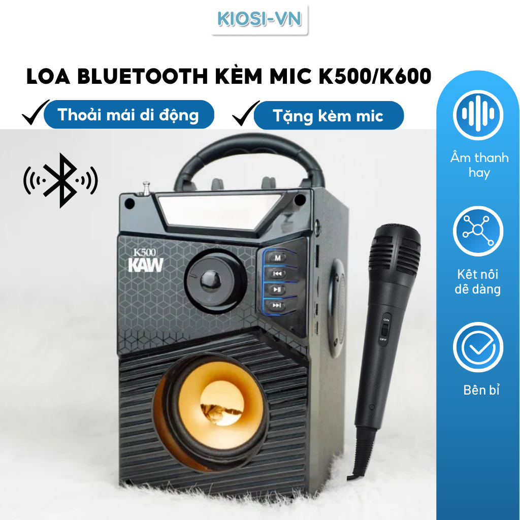 [Mã ICBFRI150 giảm 150K đơn 250K] Loa Bluetooth di động Hát Karaoke Công Suất Lớn KAW 500/K600 tặng kèm mic hát | BigBuy360 - bigbuy360.vn