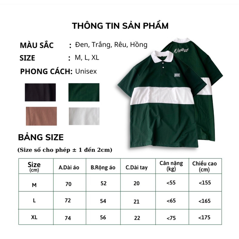 Áo Thun Polo W.Z.S phối màu chất cotton unisex local brand, áo polo xanh rêu giá rẻ nam nữ form rộng GTM store | BigBuy360 - bigbuy360.vn