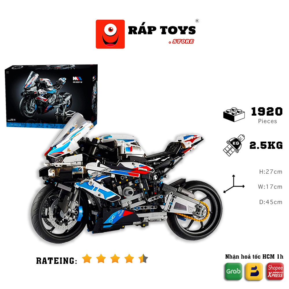 Mô hình NON-LEGO xe máy BMW M1000rr, Mô hình technic tỉ lệ 1:5 1920S , BẢN ĐẸP
