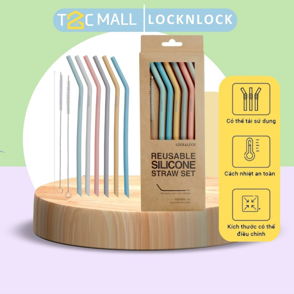 Set 6 Ống Hút Silicone LocknLock Chịu Nhiệt Tốt Kèm 2 Cọ Rửa TLL080 - T2CMall