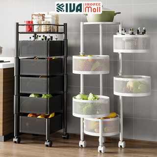 Kệ Để Rau Củ Nhà Bếp KIVA, 5 Tầng, Tiện Lợi Để Đồ, Nấu Ăn, Có Bánh Xe Di Chuyển, Chất Liệu Thép Không Gỉ.