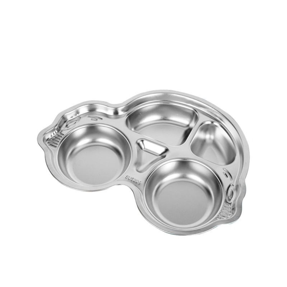 Khay ăn dặm inox 304 an toàn cho bé khay cơm chia ngăn hình ô tô gấu Beandy Kids