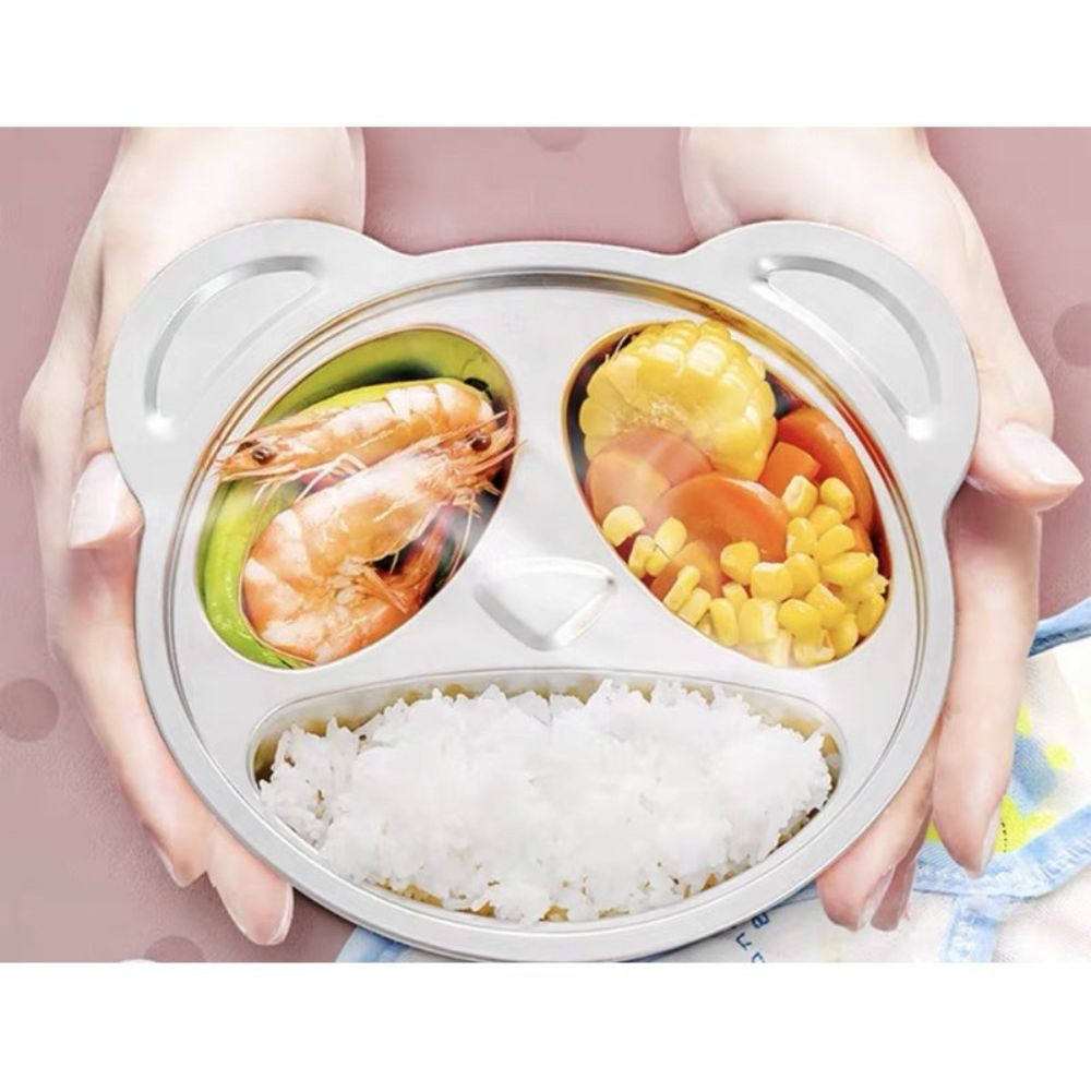 Khay ăn dặm inox 304 an toàn cho bé khay cơm chia ngăn hình ô tô gấu Beandy Kids