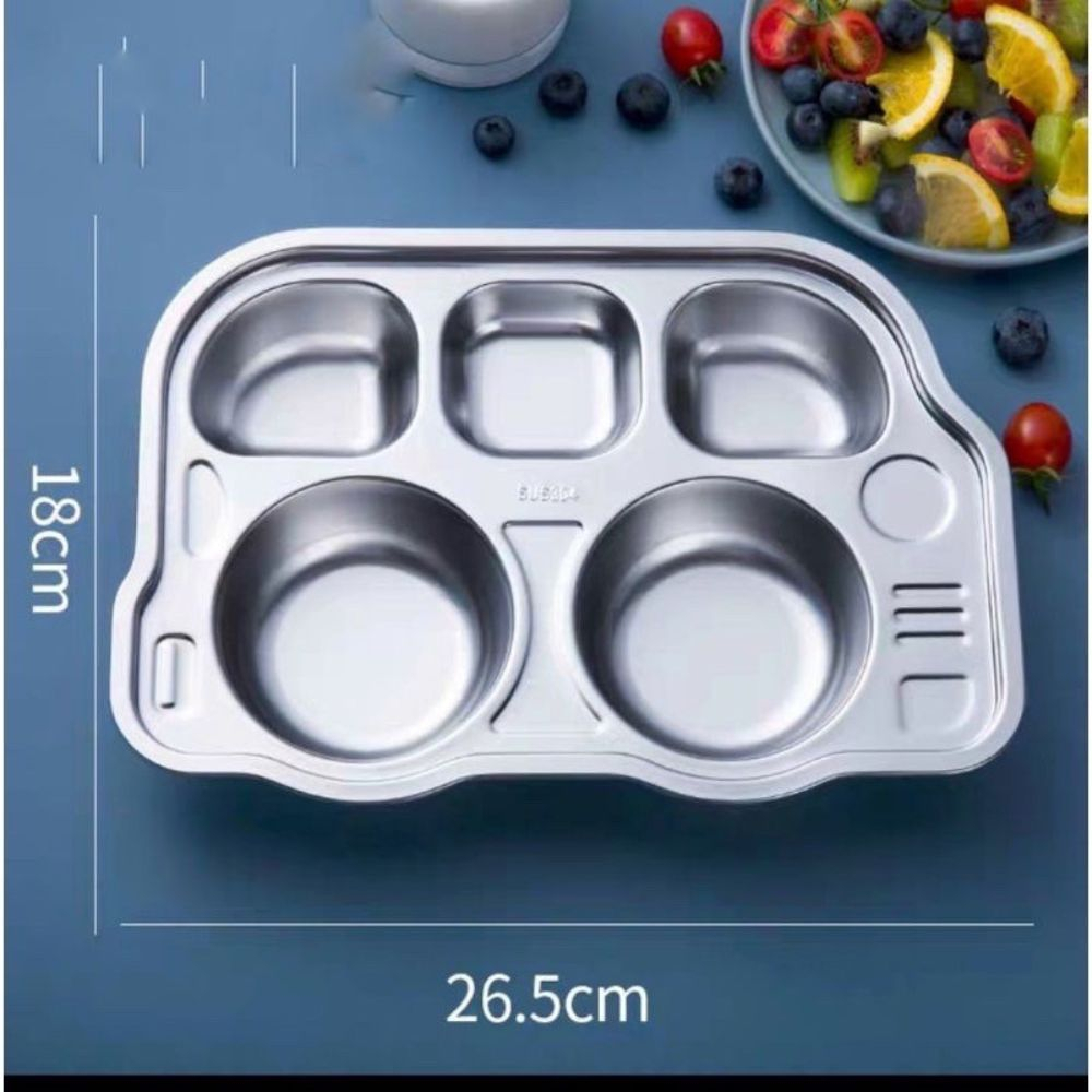 Khay ăn dặm inox 304 an toàn cho bé khay cơm chia ngăn hình ô tô gấu Beandy Kids