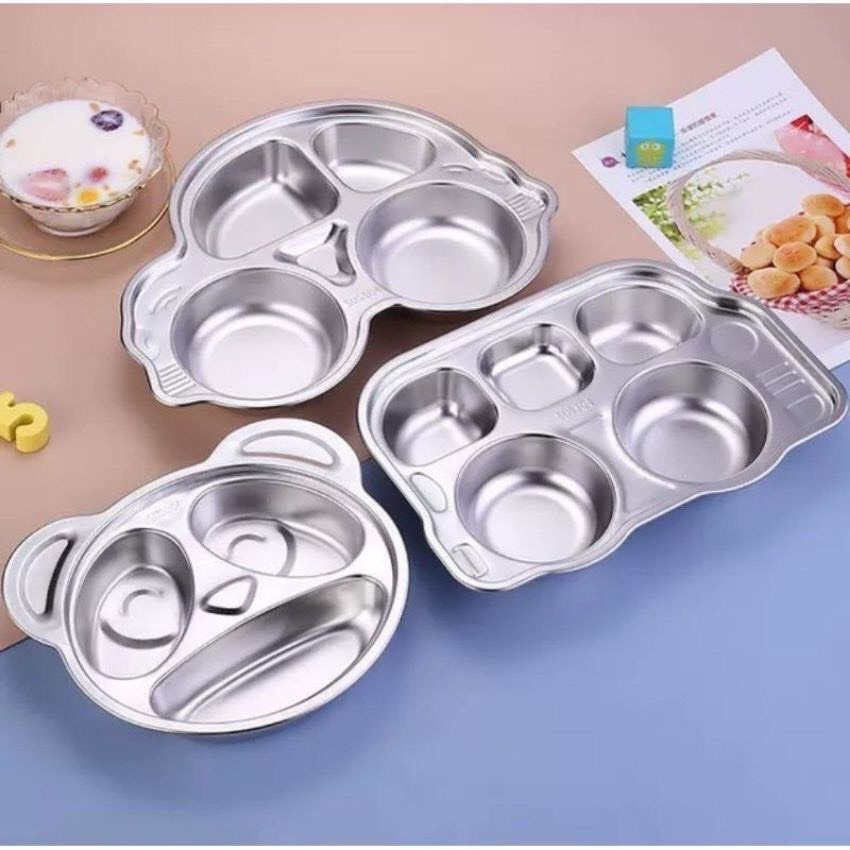 Khay ăn dặm inox 304 an toàn cho bé khay cơm chia ngăn hình ô tô gấu Beandy Kids