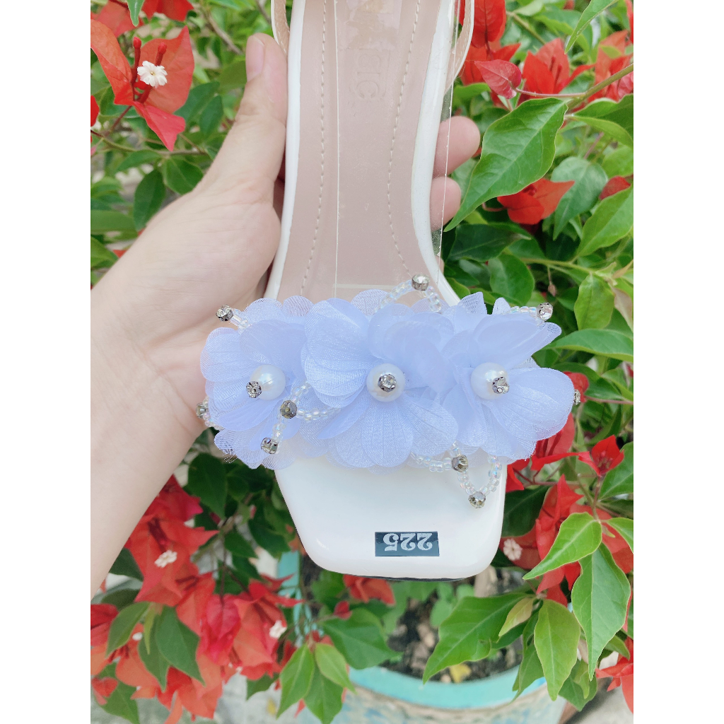 GIÀY CAO GÓT NƠ GẮN NGỌC 9.5 PHÂN TRẮNG