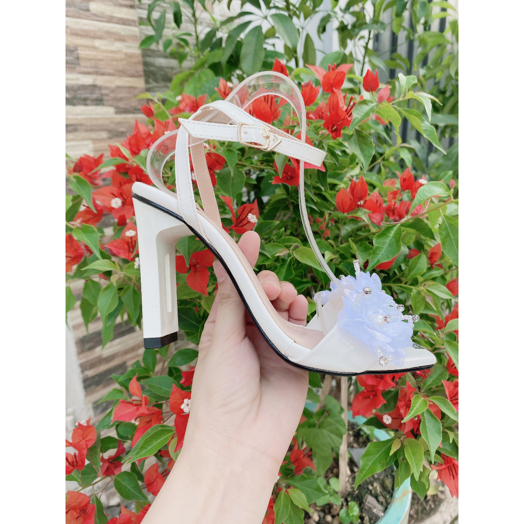 GIÀY CAO GÓT NƠ GẮN NGỌC 9.5 PHÂN TRẮNG