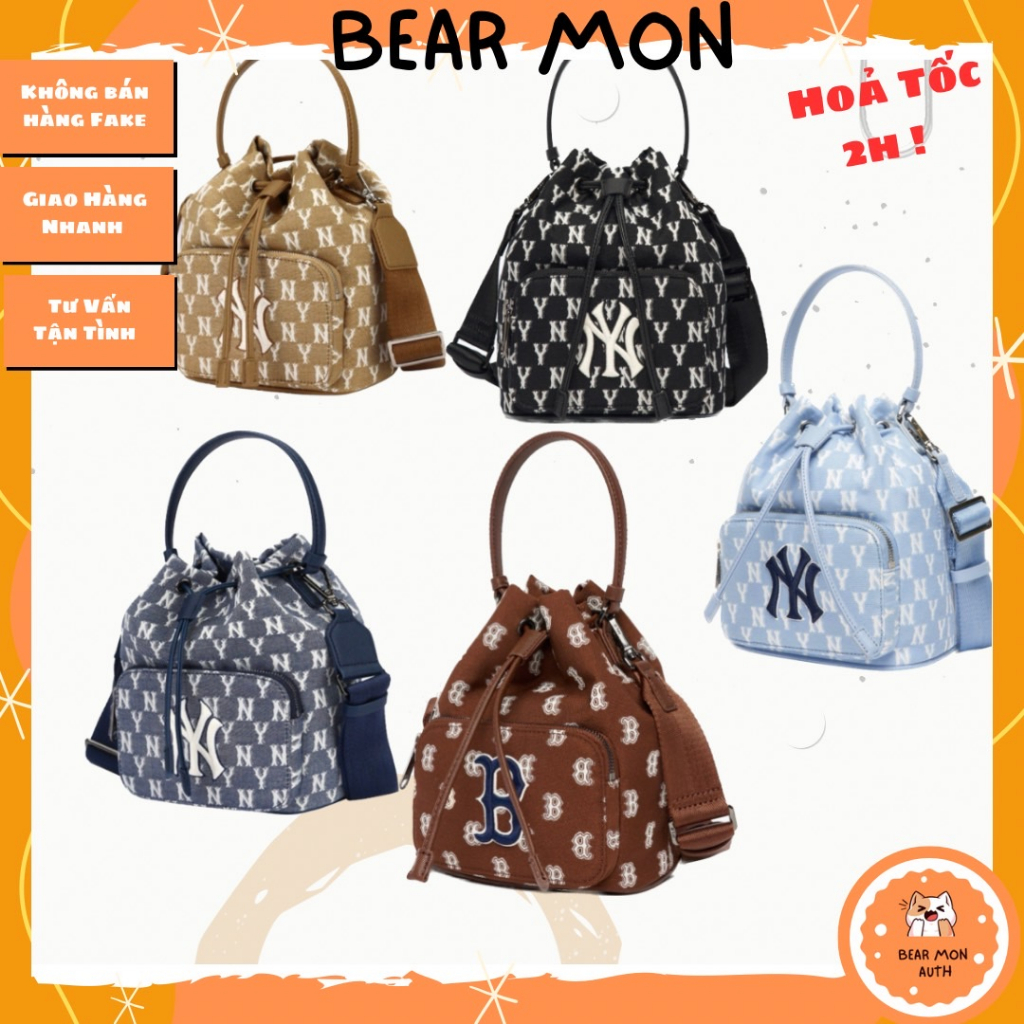 Túi MLB Bucket Bag Boston Sox Màu nâu xanh vàng 3Abms012N
