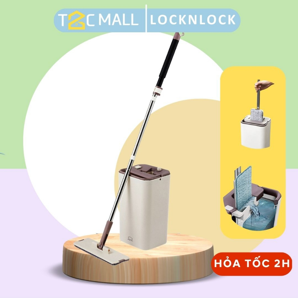Bộ Cây Lau Nhà LocknLock xoay tay Squeeze Flat Mop ETM471 Chất Liệu Inox, Nhựa PP, ABS - T2Cmall