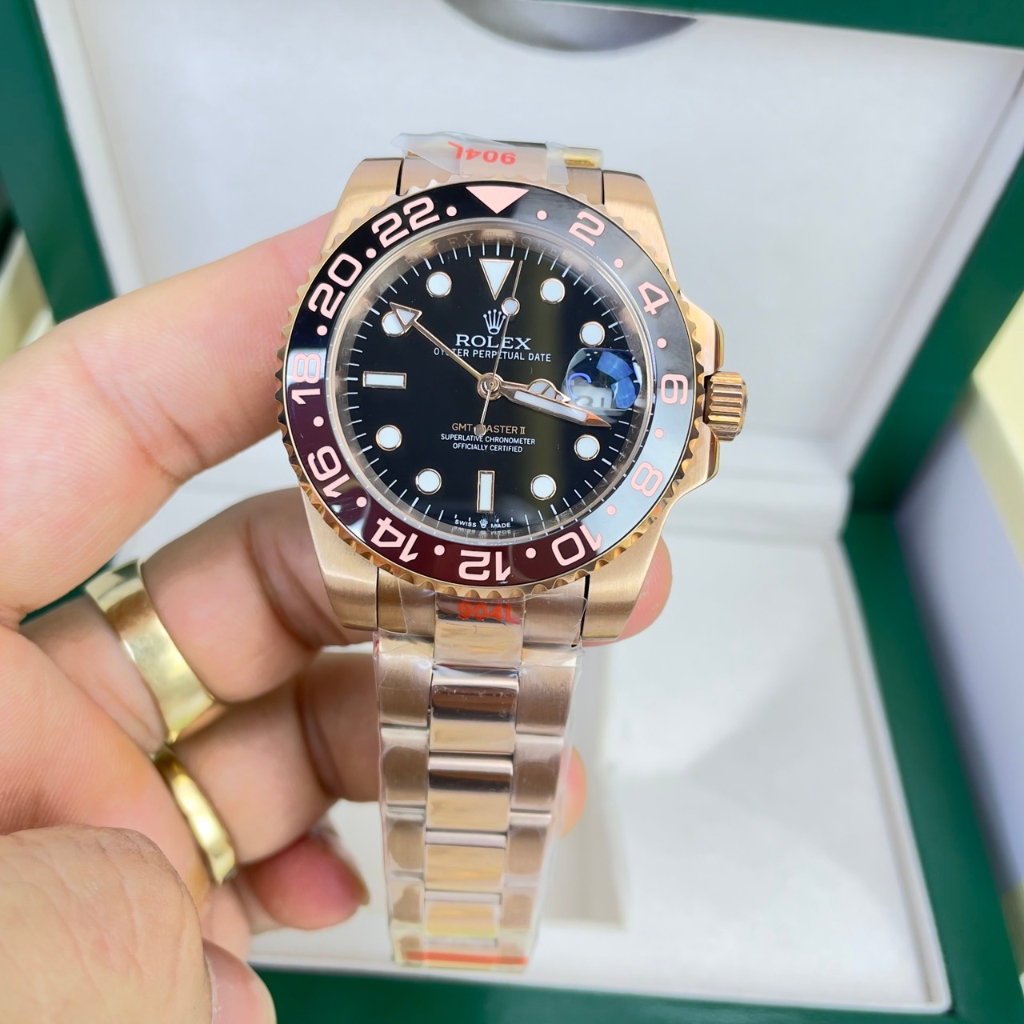 Đồng hồ Nam Rolex toạ độ 4kim máy nhật đen vàng hồng dòng cơ Automatic size 41mm