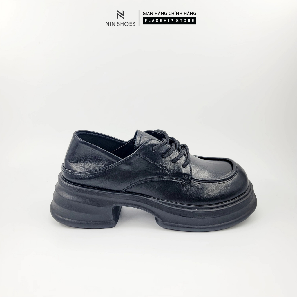 Giày bệt nữ Ninshoes oxfod mũi tròn đế độn dây đúc xu hot trend