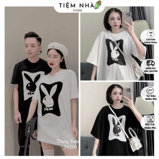 Áo phông tay lỡ cotton form rộng unisex 3158 cotton khô in hình mặt thỏ M03