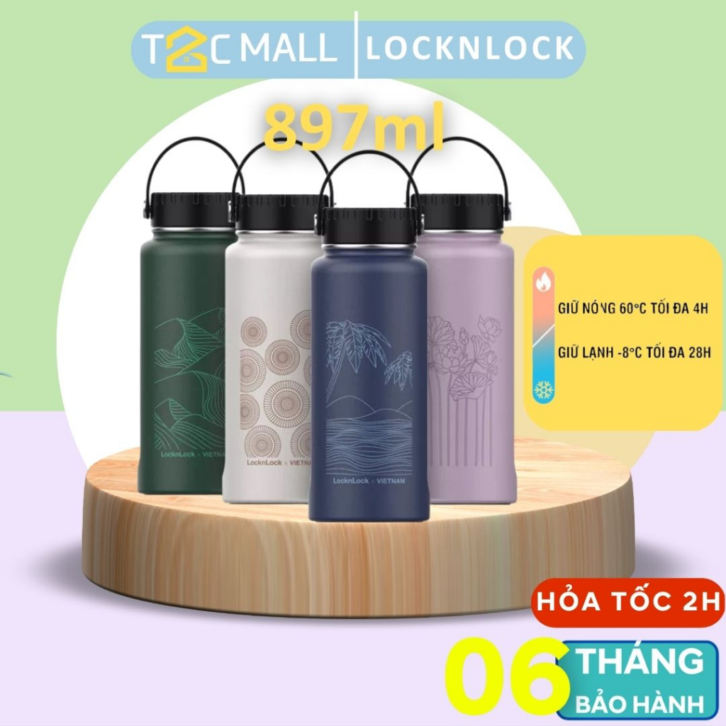 Bình Nước Giữ Nhiệt LocknLock 900ML Riga Tumbler Việt Nam Có Khay Lọc Trà Kèm Tay Cầm LHC4160VN - T2Cmall