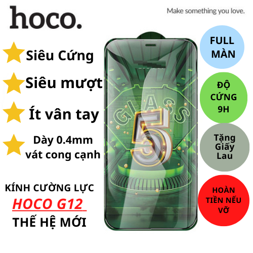 Kính cường lực IP full màn Hoco G12 cao cấp ipX/11/12/13/14series tặng kèm bộ giấy lau