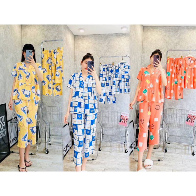 Bộ lanh Pijama,đồ bộ tole nữ quần 8 tấc áo babydoll F21 VNXK