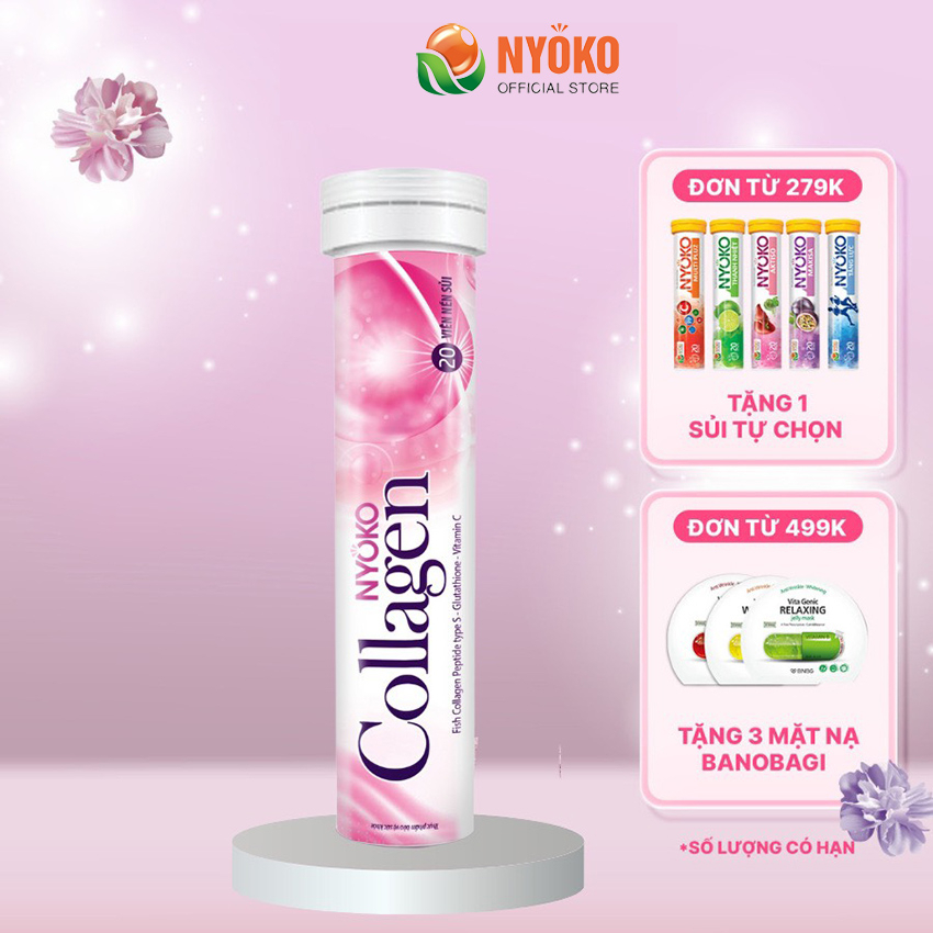 Collagen uống thủy phân dạng sủi chiết xuất da cá tuyết cao cấp nhật bản trẻ hóa sáng da lọ 20 viên Nyoko