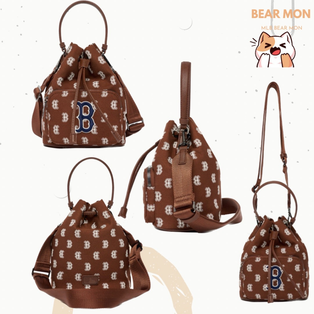 Túi MLB  Bucket Bag Boston Sox Màu nâu xanh vàng 3Abms012N