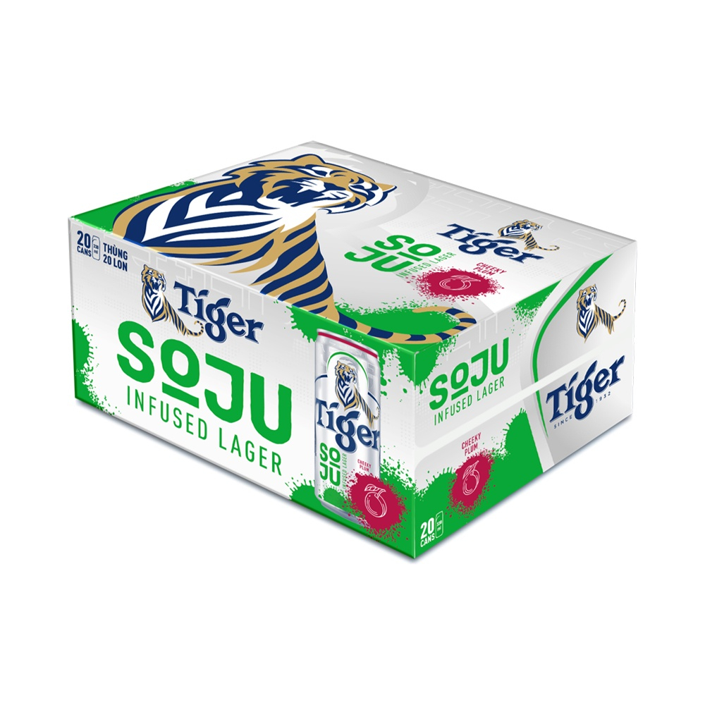 Lon Bia Tiger Soju Infused Lager Wonder Melon (vị Soju Dưa Lưới) 330ml/Lon
