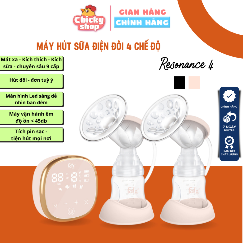 Máy hút sữa điện đôi Resonance 4 FATZBABY FB1182VN 4 chế độ massage - kích thích - kích sữa - hút sâu 9 cấp