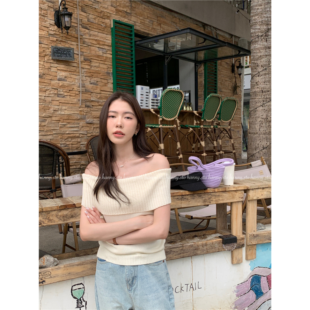 HANNY A11 Áo trễ vai len mỏng