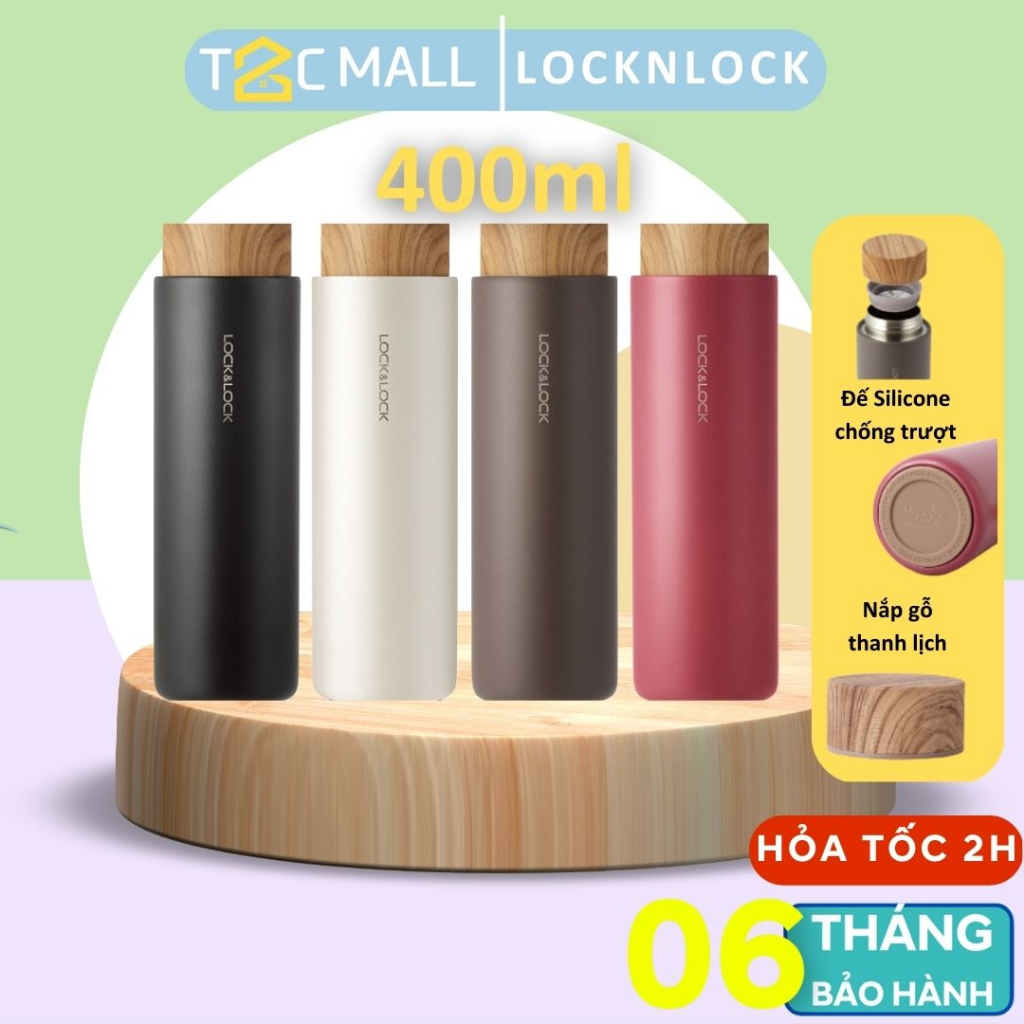 Bình Giữ Nhiệt LocknLock Nắp Gỗ 400ML FLAT Lock&Lock LHC4227 - T2Cmall