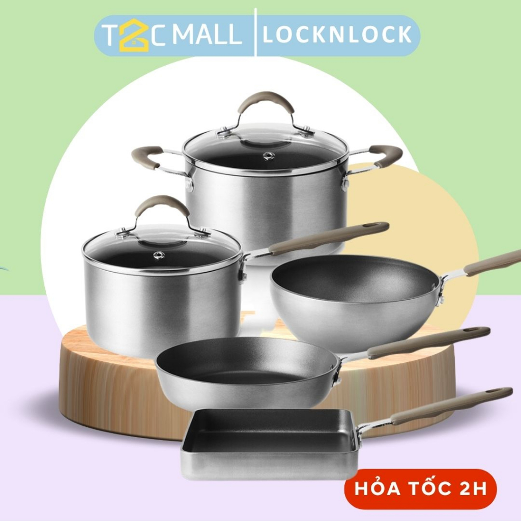 Bộ nồi chảo chống dính LocknLock Handycook,nhỏ gọn nấu ăn 1 người, em bé LHD1141+LHD1142+LHD1146+LHD1163+LHD1165-T2CMALL