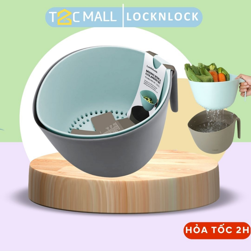 Rổ Kèm Thau Rửa Rau LocknLock Mixing Bowl with Colander CKB014GRY T2Cmall