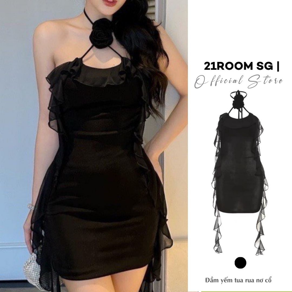 D93 Đầm Body Cổ Yếm Tua Rua Nữ Dáng Ôm Sexy Tôn Dáng, Đầm Dự Tiệc Dạ Hội Quyến Rũ Chất Liệu Đẹp 21Room