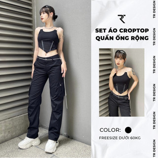 Set áo croptop quần ống rộng túi hộp thiết kế tôn dáng cá tính năng động TR Design