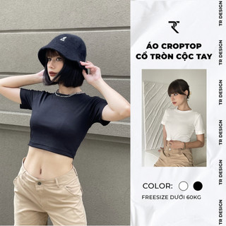 Áo croptop cổ tròn cộc tay vải cotton tăm Hàn cao cấp form ôm body TR Design