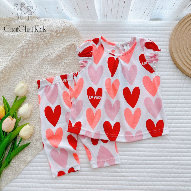 Đồ bộ quần lửng tay nhún bé gái Chaichai Kids xuất Nhật